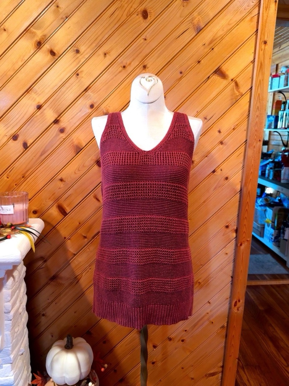 ANA Rust Burgundy Open Knit Sweater Tank Top Size Small NWOT